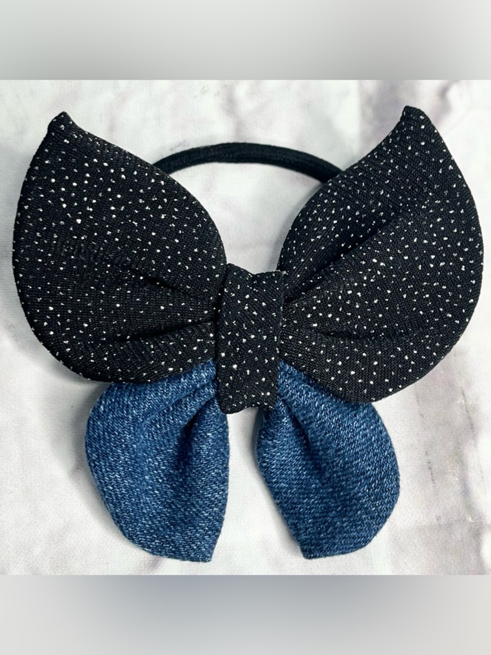 Butterfly Hair Bow black glitter Fabric Hair Accessories upcycled denim